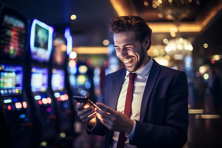 Ilustrasi permainan olahraga sepak bola dan casino style yang dapat diakses lewat aplikasi hebat303 di smartphone